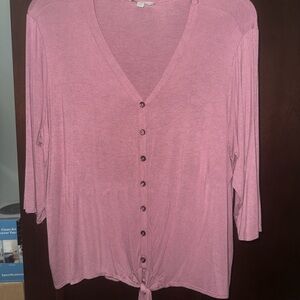 Green Envelope Mauve 3/4 sleeve Shirt with front tie at bottom